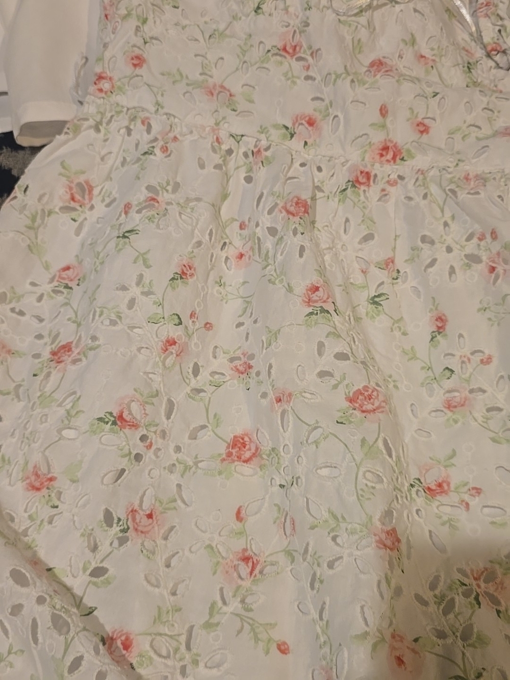 Loveshack Fancy Size 14 100% Cotton White Floral Eyelet Dress with Puff Sleeves - Picture 16 of 16